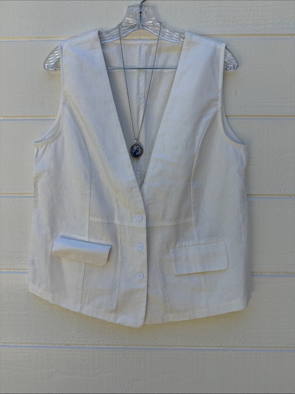 Classic White Linen Vest with Front Pockets.